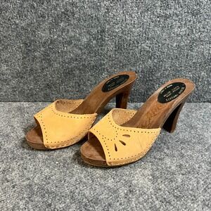 Delmar Imports Shoes Womens 7 Tan Leather Stiletto Heel Casual Slip On Sandals